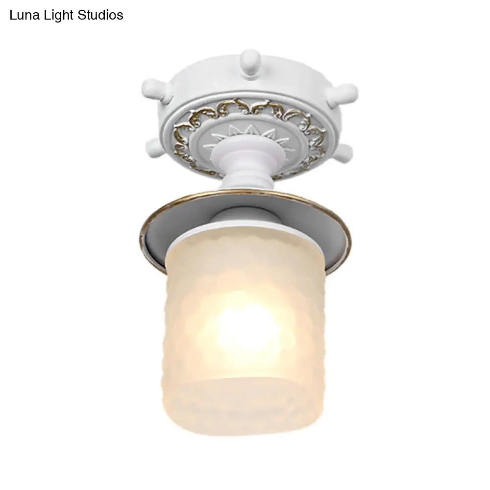 Frosted Glass Semi Flush Ceiling Light Fixture With Modernist Design Green/White