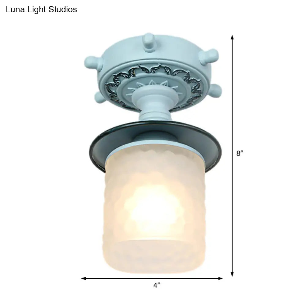 Frosted Glass Semi Flush Ceiling Light Fixture With Modernist Design Green/White