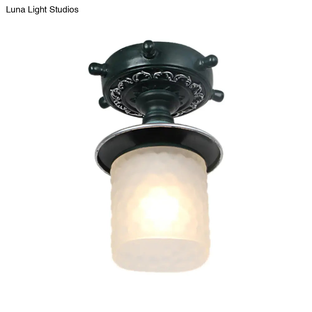 Frosted Glass Semi Flush Ceiling Light Fixture With Modernist Design Green/White