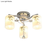 Frosted Glass Semi-Flush Ceiling Light With Chrome Finish - 3 Lights Minimal Cylindrical Design For