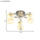 Frosted Glass Semi-Flush Ceiling Light With Chrome Finish - 3 Lights Minimal Cylindrical Design For