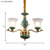 Frosted Glass Suspension Lighting - 3/6 Bulbs Countryside Green Chandelier For Guest Room