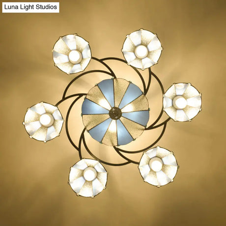 Frosted Glass Tiffany Style Ceiling Light Fixture - White/Yellow/Blue Semi-Flush Mount