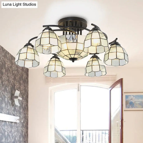 Frosted Glass Tiffany Style Ceiling Light Fixture - White/Yellow/Blue Semi-Flush Mount