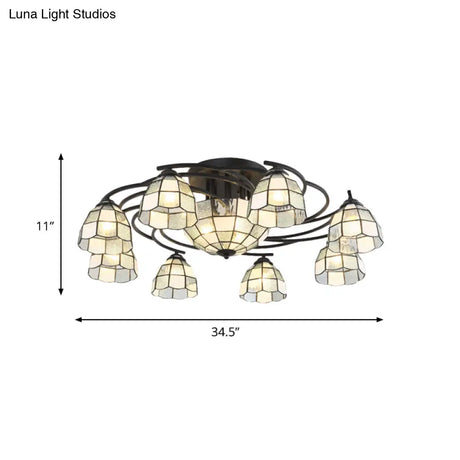 Tiffany Style Frosted Glass Semi-Flush Mount Light With Domed/Cone/Bell Shades - 9/11 Lights