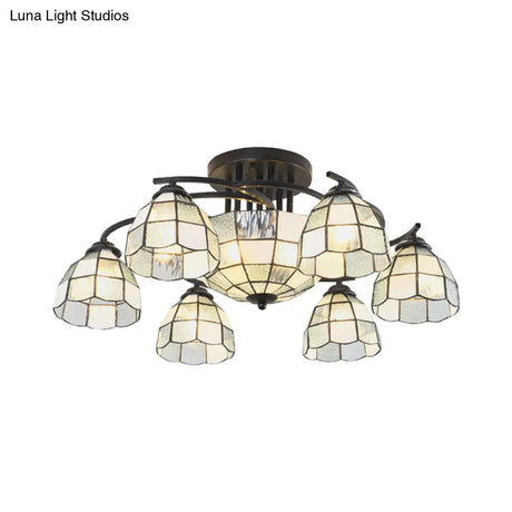 Frosted Glass Tiffany Style Ceiling Light Fixture - White/Yellow/Blue Semi-Flush Mount