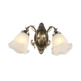 Frosted Glass Wall Lamp In Countryside Bronze: Elegant Flower Design For Living Room Lighting 2 /
