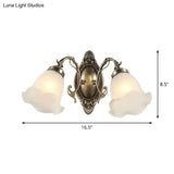 Frosted Glass Wall Lamp In Countryside Bronze: Elegant Flower Design For Living Room Lighting