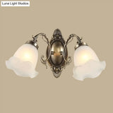 Frosted Glass Wall Lamp In Countryside Bronze: Elegant Flower Design For Living Room Lighting