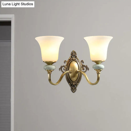 Frosted Glass Wall Lamp With Vintage Brass Finish For Bedside And Lighting