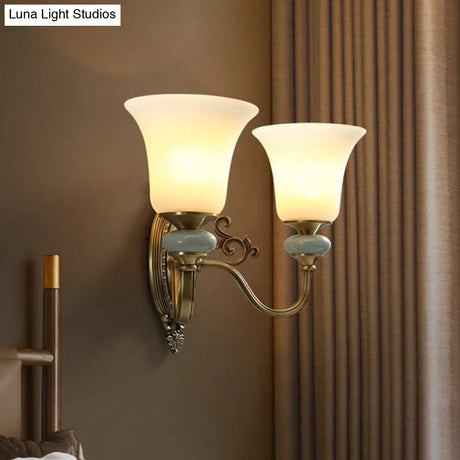 Frosted Glass Wall Lamp With Vintage Brass Finish For Bedside And Lighting