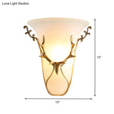 Frosted Glass Wall Mounted Brass Lamp With Elk Head - Traditional Trumpet Mount