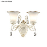 Frosted Glass Wall Sconce With Floral Shade And Crystal Accent For Living Room