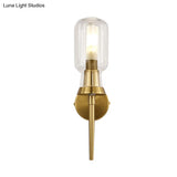 Frosted Glass Wall Sconce With Gold Flush Mount For Stairway - Traditionally Designed Cylinder Light