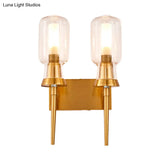 Frosted Glass Wall Sconce With Gold Flush Mount For Stairway - Traditionally Designed Cylinder Light