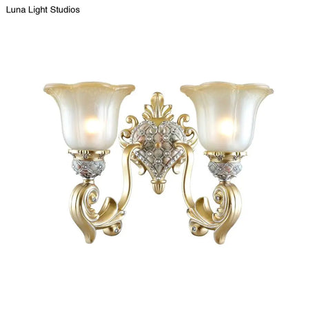 Frosted Opal Glass Gold Sconce - Traditional Wall Mounted Light For Living Room