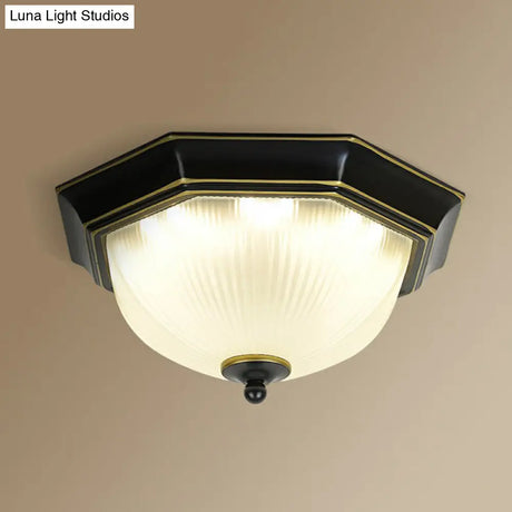 Frosted Rib Glass Dome Vintage Led Flush Mount Ceiling Light For Hallways