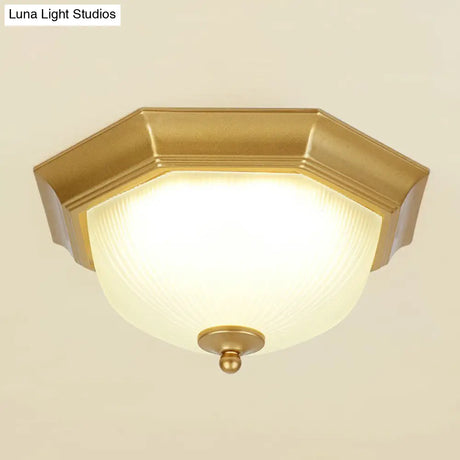 Frosted Rib Glass Dome Vintage Led Flush Mount Ceiling Light For Hallways