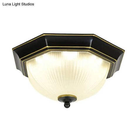 Frosted Rib Glass Dome Vintage Led Flush Mount Ceiling Light For Hallways