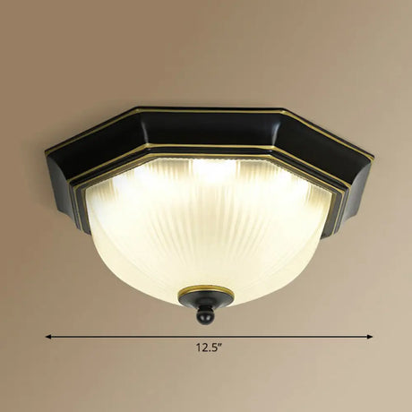 Frosted Rib Glass Dome Vintage Led Flush Mount Ceiling Light For Hallways