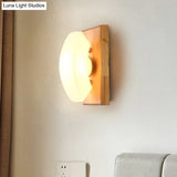 Frosted White Glass Arch Sconce - Nordic Single-Blue Wall Light With Wood Backplate