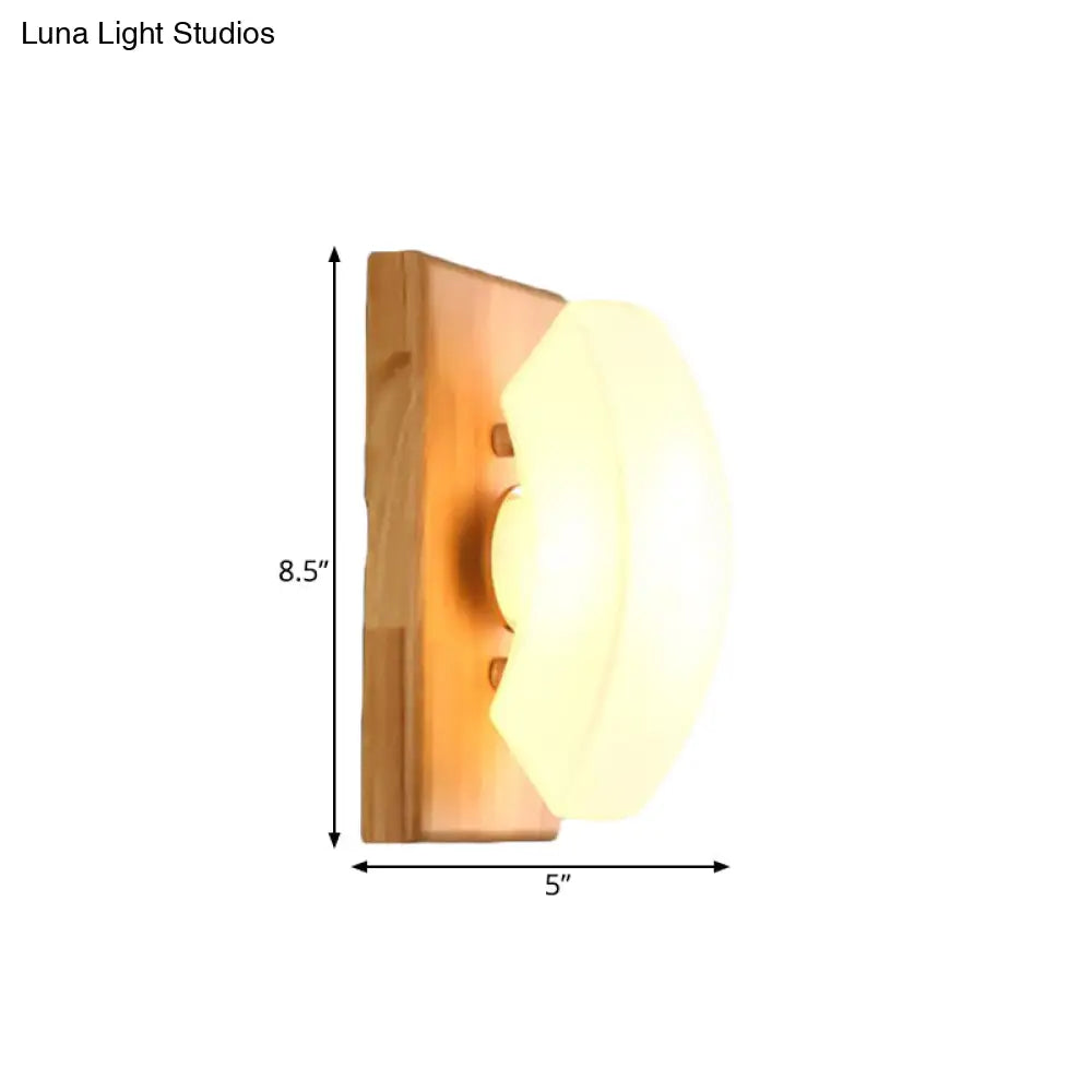 Frosted White Glass Arch Sconce - Nordic Single-Blue Wall Light With Wood Backplate
