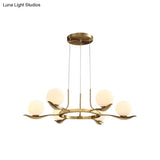 Frosted White Glass Ball Chandelier - Modern 6-Head Brass Pendant Light