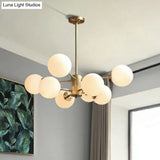 Frosted White Glass Ball Chandelier With Minimalist Gold Finish - Elegant Ceiling Light For Dining