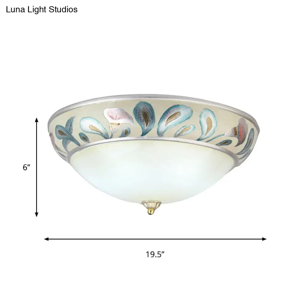 Frosted White Glass Ceiling Lamp - Rustic Traditional 3/4 Lights Flush Fixture For Living Room