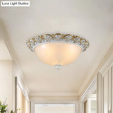 Frosted White Glass Dome 3 - Light Bedroom Flush Mount With Carved Edge