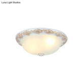 Frosted White Glass Dome 3 - Light Bedroom Flush Mount With Carved Edge
