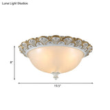 Frosted White Glass Dome 3 - Light Bedroom Flush Mount With Carved Edge