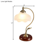 Frosted White Glass Floral Night Lamp - Traditional Table Light For Living Room With Bowed Arm