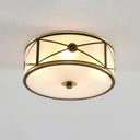 Frosted White Glass Flush Mount Ceiling Light For Bedroom - Traditional Drum Style / 14’
