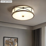 Frosted White Glass Flush Mount Ceiling Light For Bedroom - Traditional Drum Style