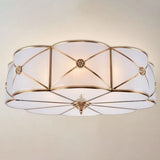 Frosted White Glass Flushmount Flower Ceiling Lamp With X-Brace In Brass - Colonial Style