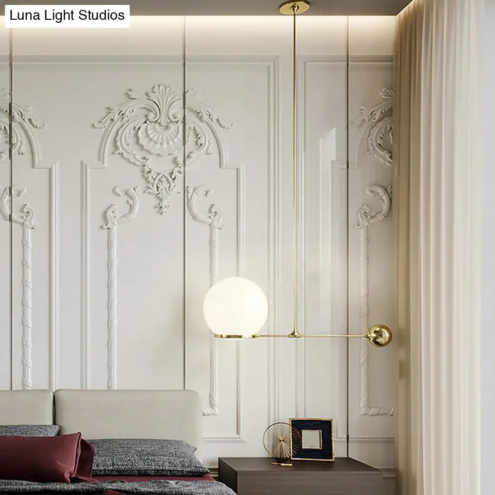 Frosted White Glass Globe Hotel Ceiling Suspension Lamp: Elegant 1-Head Postmodern Drop Pendant