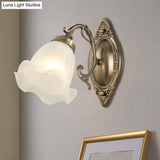 Frosted White Glass Ruffle Sconce Light - Traditional Corner Wall Mount In Bronze/Copper