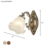 Frosted White Glass Ruffle Sconce Light - Traditional Corner Wall Mount In Bronze/Copper