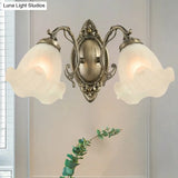 Frosted White Glass Ruffle Sconce Light - Traditional Corner Wall Mount In Bronze/Copper