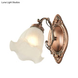 Frosted White Glass Ruffle Sconce Light - Traditional Corner Wall Mount In Bronze/Copper