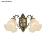 Frosted White Glass Ruffle Sconce Light - Traditional Corner Wall Mount In Bronze/Copper
