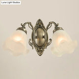 Frosted White Glass Ruffle Sconce Light - Traditional Corner Wall Mount In Bronze/Copper