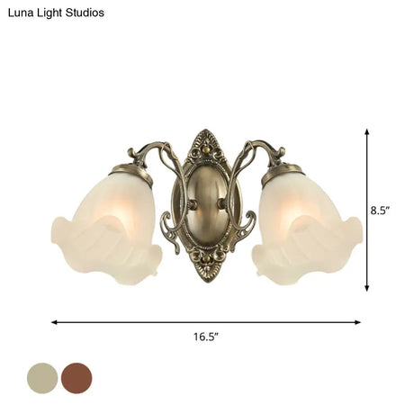 Frosted White Glass Ruffle Sconce Light - Traditional Corner Wall Mount In Bronze/Copper