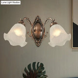 Frosted White Glass Ruffle Sconce Light - Traditional Corner Wall Mount In Bronze/Copper