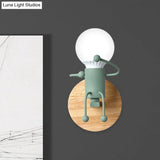 Fun Robot Design Bedside Wall Sconce With Single Iron Lamp Socket For Kids - Available In Grey Green