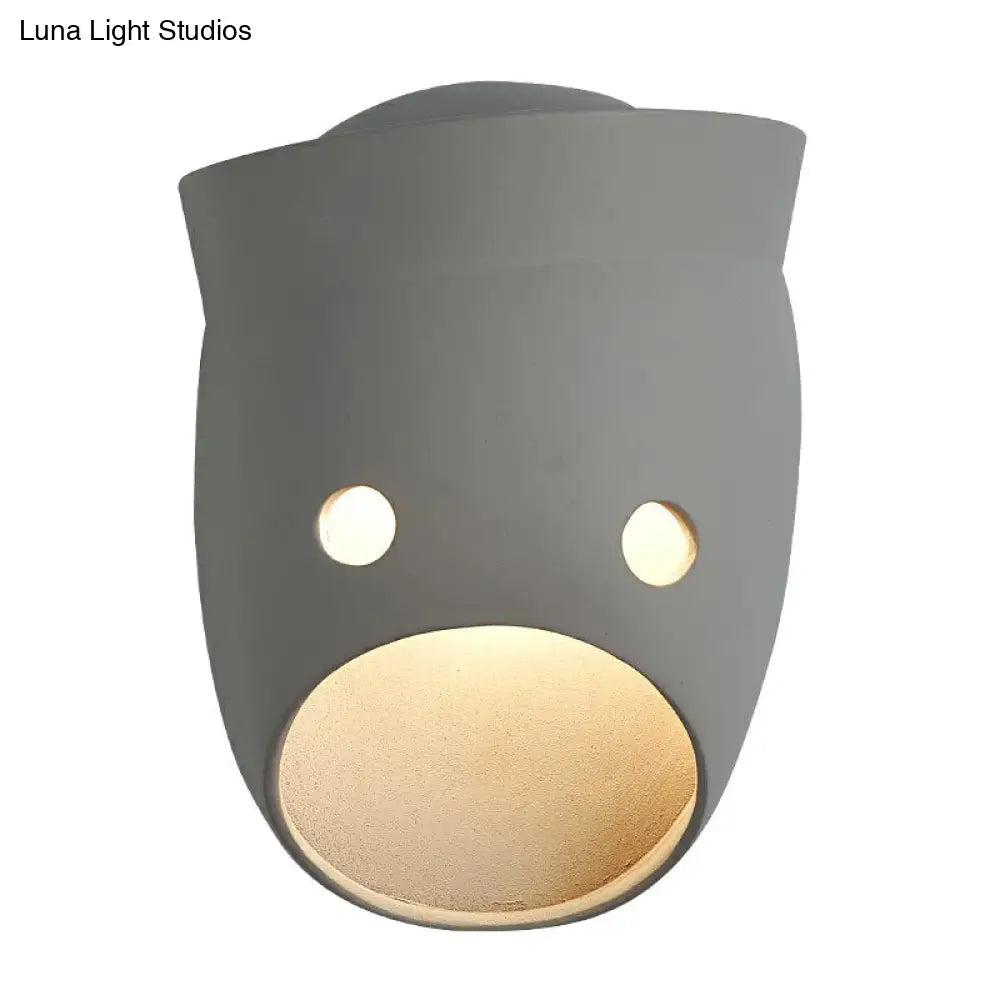 Funny Face Wall Sconce Led Light For Bedroom In Grey Resin