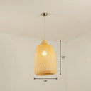 Geometric Beige Pendant Light With Asian Design - Bamboo Suspension Fixture / B