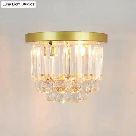Geometric Brass Semi Flush Crystal Ceiling Mount - Traditional 1-Light Fixture For Hallways