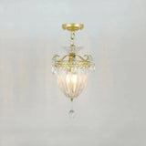 Geometric Brass Semi Flush Crystal Ceiling Mount - Traditional 1-Light Fixture For Hallways / G
